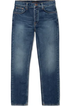 Nudie Jeans Jeansy, Mężczyzna, Niebieski, W33 L32, Bawełna, Dżinsy Slim Fit w Ciemnym Niebieskim Kolorze z Efektem Postarzania