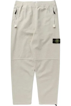 Stone Island Spodnie, Mężczyzna, Biały, S, Białe bawełniane spodnie z polaru i sznurkiem