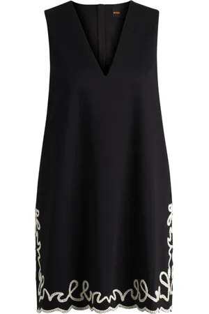 HUGO BOSS Sukienki, Kobieta, Czarny, 2XL, Sukienka z bawełny z kontrastową haftką