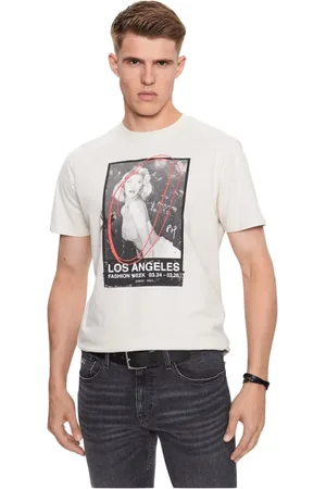 Guess Koszulki, Mężczyzna, Beżowy, L, Bawełna, Bawełniany T-shirt Fashion Week