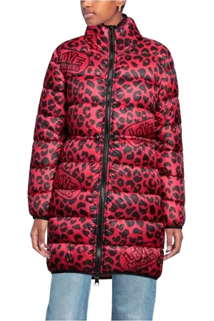 Moschino Płaszcze, Kobieta, Czerwony, M, Kurtka puchowa w panterkę