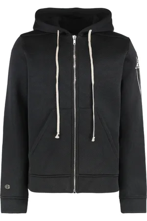 Rick Owens Bluzy, Mężczyzna, Czarny, L, Bluza z Kontrastowym Logo i Pełnym Zamkiem