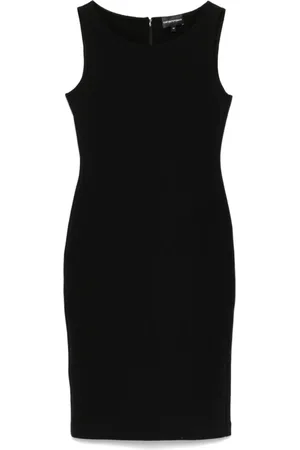 Emporio Armani Sukienki, Kobieta, Czarny, S, Czarna sukienka bez rękawów z dekoltem łódkowym