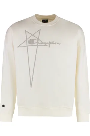 Rick Owens Bluzy, Mężczyzna, Beżowy, 2XL, Bawełniany sweter z logo na rękawie