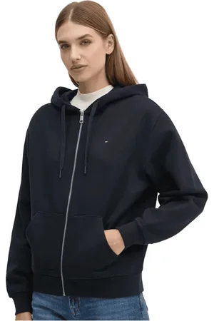 Tommy Hilfiger Bluzy, Kobieta, Niebieski, S, Bawełna, Bluza z kapturem i zamkiem błyskawicznym