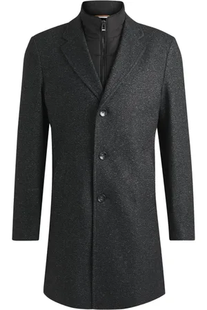 HUGO BOSS Płaszcze, Mężczyzna, Czarny, L, Bawełna, Płaszcz Slim Fit z Zdejmowanym Zamkiem H-Hyde-Bib-234