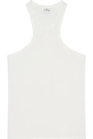 Courrèges Koszulki, Mężczyzna, Biały, M, Koszulka z haftowanym logo i dekoltem typu crew neck