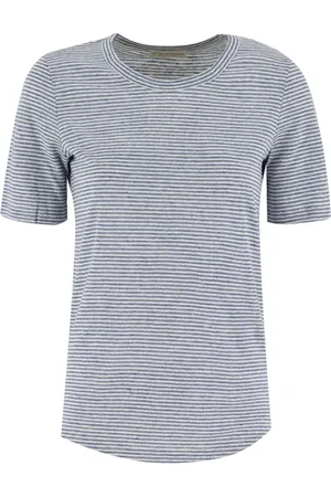 LE TRICOT PERUGIA Koszulki, Kobieta, Niebieski, S, Paskowany lniany T-shirt na lato