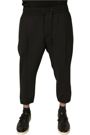 Dolce & Gabbana Spodnie, Mężczyzna, Czarny, L, Nylon, Czarne wełniane spodnie jogger