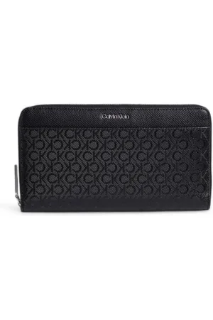 Calvin Klein Akcesoria, Kobieta, Czarny, ONE SIZE, Portfel z monogramem ze skóry PU