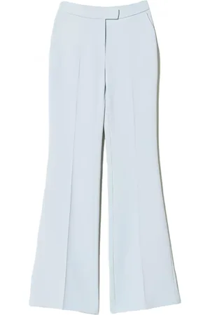 Twin-Set Spodnie, Kobieta, Niebieski, S, Poliester, Spodnie Flare z Cady Crêpe Stretch