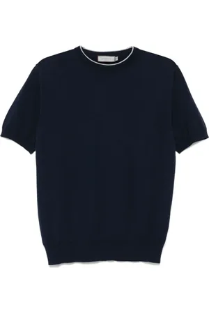 CANALI Koszulki, Mężczyzna, Niebieski, L, Granatowe Paski Cienki Sweter T-shirt