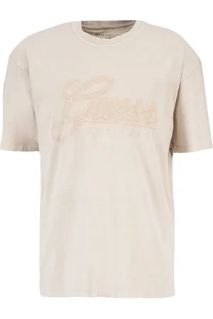 Guess Koszulki, Kobieta, Beżowy, XL, Bawełna, Bawełniany T-shirt z Haftowanym Logo