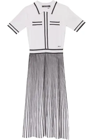 Karl Lagerfeld Sukienki, Kobieta, Biały, M, Nylon, Plisowana Sukienka Dzianinowa