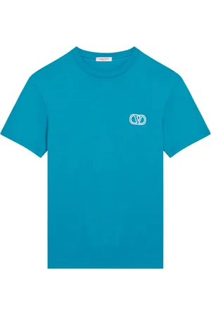 VALENTINO GARAVANI Koszulki, Mężczyzna, Niebieski, L, Len, T-shirt z krótkim rękawem i okrągłym dekoltem
