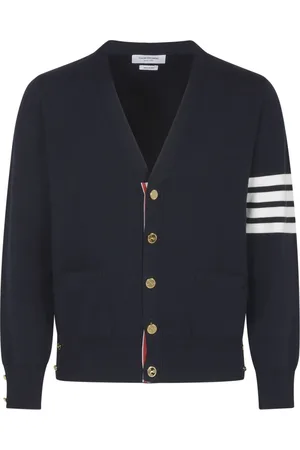 Thom Browne Swetry, Mężczyzna, Niebieski, L, Niebieski Sweter z Dekoltem V z Bawełny