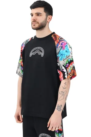 Sprayground Koszulki, Mężczyzna, Czarny, M, Graficzny T-shirt z ustami rekina