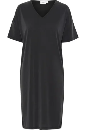 Saint Tropez Sukienki, Kobieta, Czarny, XL, Czarna Sukienka z Dekoltem w Serek
