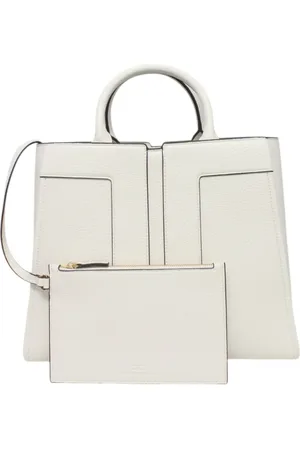 Elisabetta Franchi Torebki, Kobieta, Beżowy, ONE SIZE, Elegancka Torba Shopper w Kolorze Kości z Kontrastowymi Wykończeniami