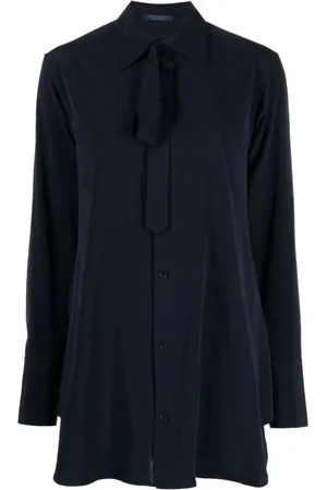 YOHJI YAMAMOTO Bluzki, Kobieta, Niebieski, L, Granatowa Bluzka z Koronką