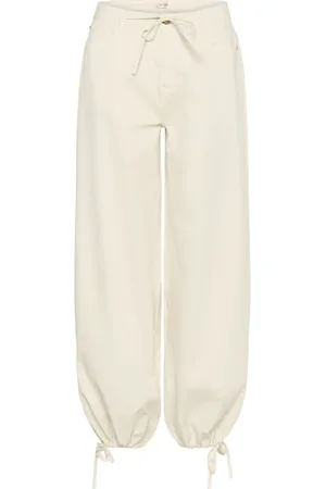 Cream Spodnie, Kobieta, Beżowy, W32 L32, Luźne Spodnie Twill z Wiązanymi Szczegółami