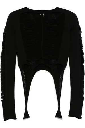 Rick Owens Swetry, Kobieta, Czarny, M, Czarny Zniszczony Top z Dekoltem na Ramię