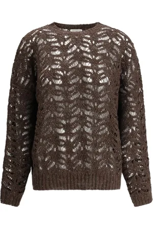 Brunello Cucinelli Swetry, Kobieta, brązowy, L, Sweter z Dziurkami i Cekinami