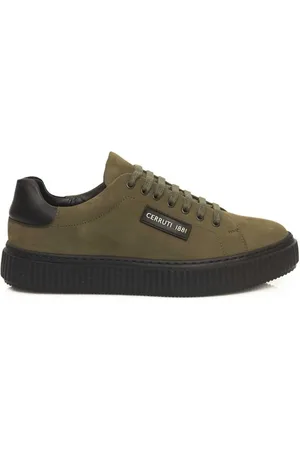 Cerruti 1881 Buty, Mężczyzna, Zielony, 41 EU, Zielony Skórzany Sneaker Mężczyzna Logo