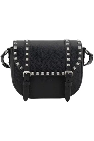 VALENTINO GARAVANI Torebki, Mężczyzna, Czarny, ONE SIZE, Len, Rockstud Messenger Torba na ramię