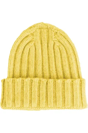 Made in italia Akcesoria, unisex, Żółty, ONE SIZE, Kaszmir, Żółta Kaszmirowa Czapka Beanie z Rypią