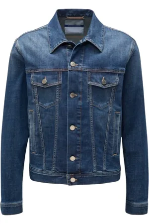 Jacob Cohen Kurtki, Mężczyzna, Niebieski, L, Denim, Ciemnoniebieska Kurtka Trucker z Denimu