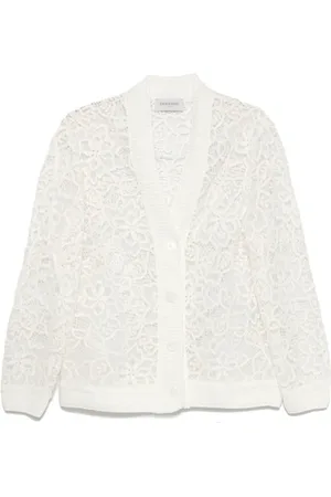 ERMANNO SCERVINO Swetry, Kobieta, Biały, S, Biała Kamizelka Macramé z Dekoltem w serek