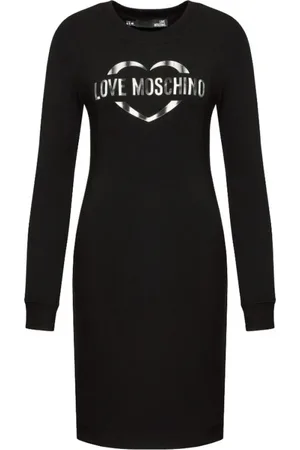 Moschino Sukienki, Kobieta, Czarny, L, Nowoczesna Bawełniana Sukienka z Logo