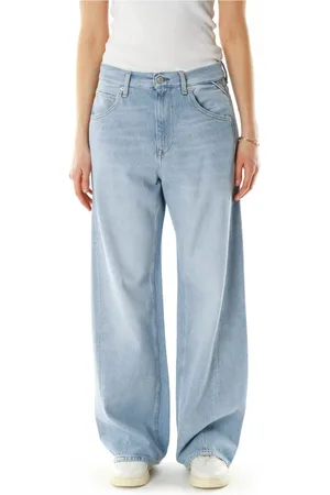 Replay Jeansy, Kobieta, Niebieski, W28 L30, Baggy Fit Jeansy z efektem Moustache