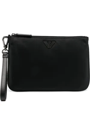 Emporio Armani Torebki, Mężczyzna, Czarny, ONE SIZE, Czarna portmonetka z odpinanym paskiem na nadgarstek