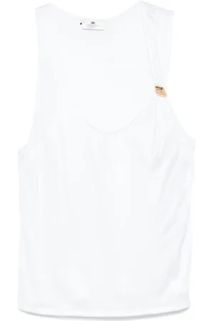 Elisabetta Franchi Koszulki, Kobieta, Biały, M, Ivory Bezrękawnik z Dekoltem Typu Scoop Neck