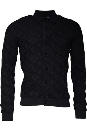 Dolce & Gabbana Swetry, Mężczyzna, Czarny, M, Sweter w Geometryczny Wzór Długie Rękawy