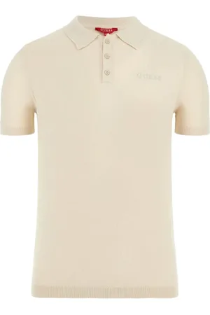 Guess Koszulki, Mężczyzna, Beżowy, M, Bawełna, Bawełniana koszulka polo - Beżowy krój prosty