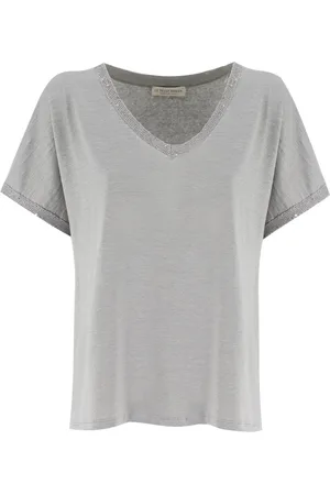 LE TRICOT PERUGIA Koszulki, Kobieta, Szary, L, T-shirt z cekinami o luminous elegancji