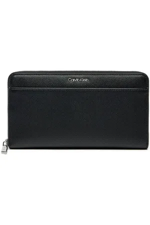 Calvin Klein Akcesoria, Kobieta, Czarny, ONE SIZE, Portfel z PU Skóry z Metalowym Logo