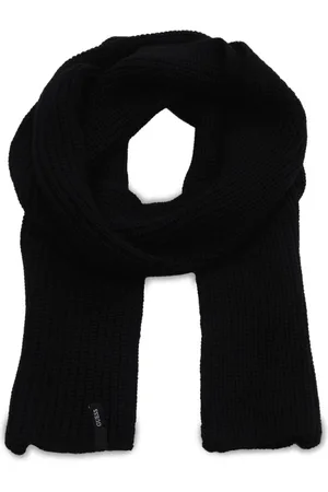 Guess Akcesoria, Kobieta, Czarny, ONE SIZE, Wełna, Dzianinowy szalik z naszywką z logo