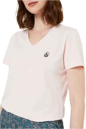 Jott Koszulki, Kobieta, Różowy, M, Bawełna, Bawełniany T-shirt z dekoltem w serek