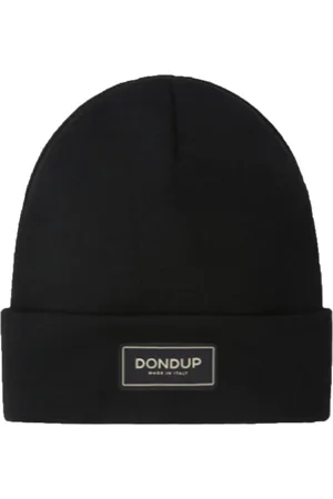 Dondup Akcesoria, Mężczyzna, Czarny, ONE SIZE, Wełna, Czarny Logo Czapka z Wełny