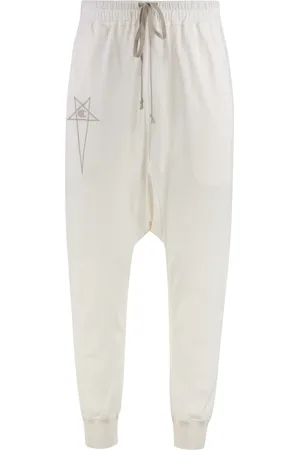 Rick Owens Spodnie, Mężczyzna, Biały, XS, Spodnie z bawełny dla więźniów z logo