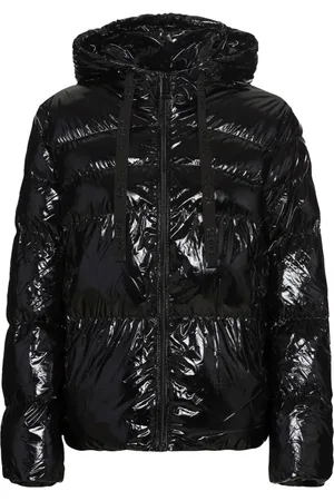 Guess Kurtki, Kobieta, Czarny, L, Kurtka Puffer z Efektem Winylu