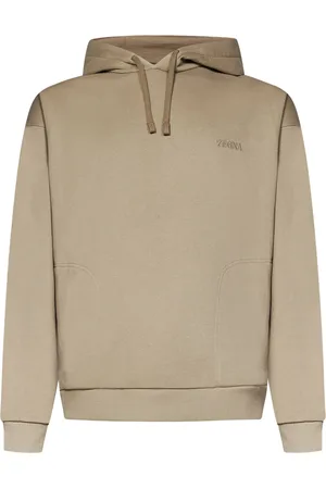 Ermenegildo Zegna Bluzy, Mężczyzna, Beżowy, S, Beżowy Sweter z Kapturem z Logo Zegna