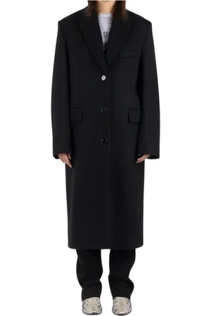 Acne Studios Płaszcze, Kobieta, Czarny, S, Czarny Wełniany Płaszcz A90463