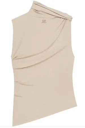 Courrèges Koszulki, Kobieta, Beżowy, XS, Beżowy Drape Top Bez Rękawów