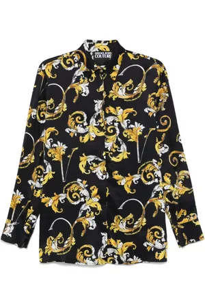 VERSACE Bluzki, Kobieta, Czarny, XS, Czarna klasyczna koszula z kołnierzykiem długie rękawy