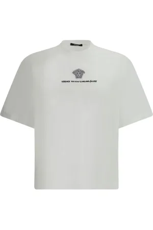 VERSACE Koszulki, Mężczyzna, Biały, M, Monochromatyczny Bawełniany T-shirt z Ikonicznym Monogramem
